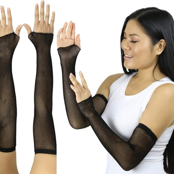 Women’s Long Arm Length Fishnet Fingerless Novelty Gloves - Picture 2 of 3